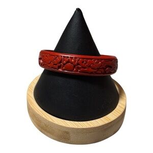 Red Carved Bangle Bracelet 8"